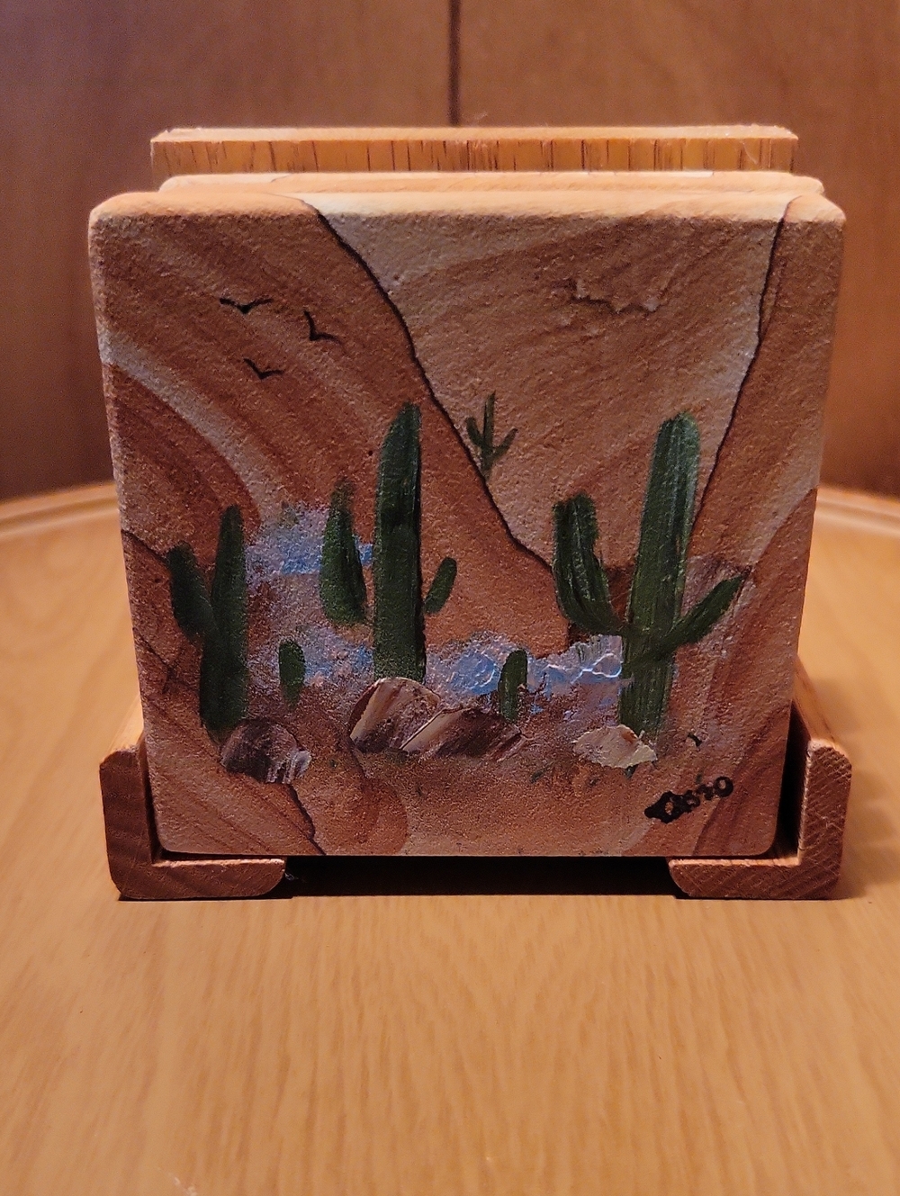 Sandstone Hand-Painted Desert Cactus Coasters - Earth Tones Tasso
